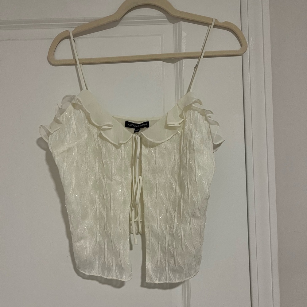 Cotton candy white ruffle tank top